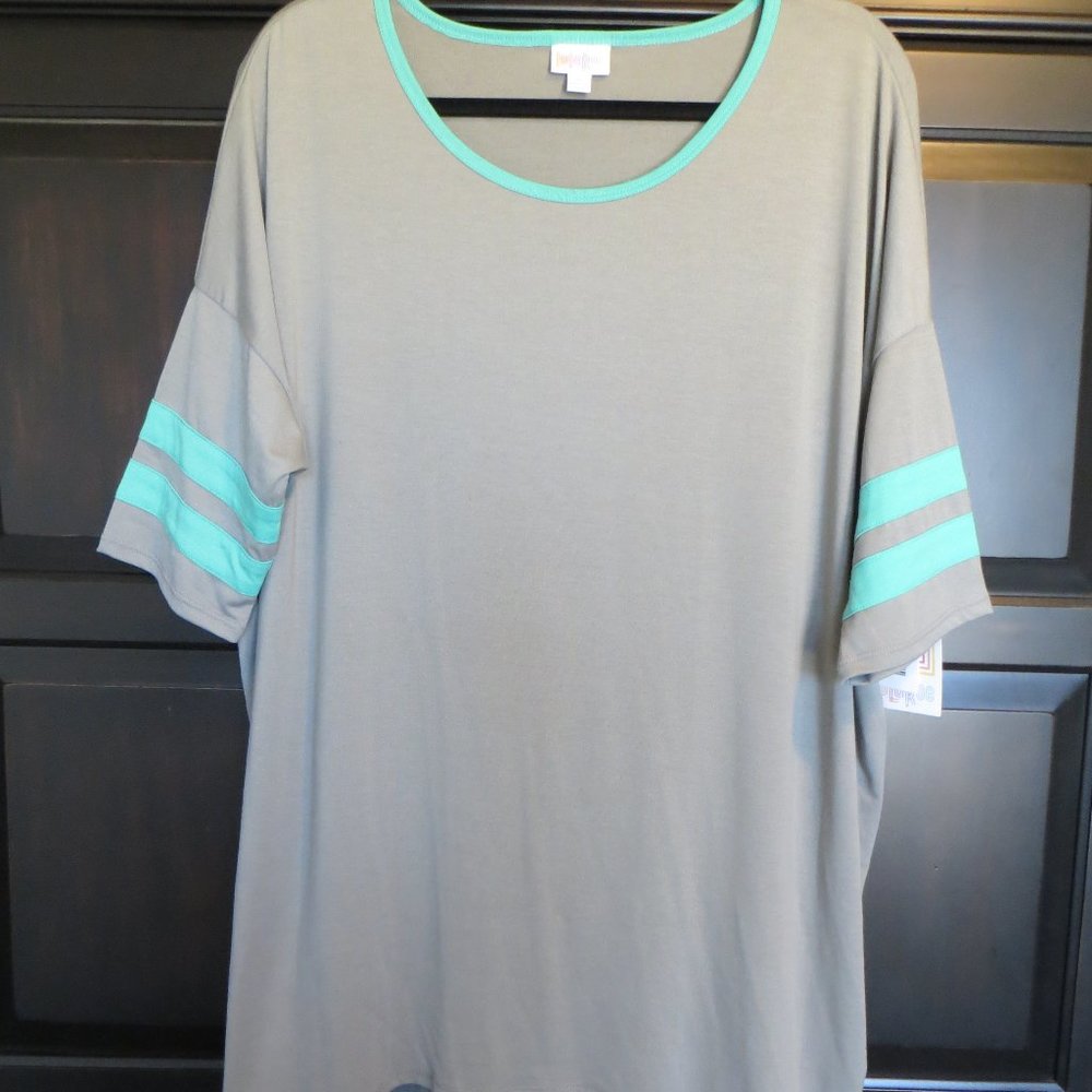 NWT LuLaRoe Irma Gray with Green Jersey Stripes XL
